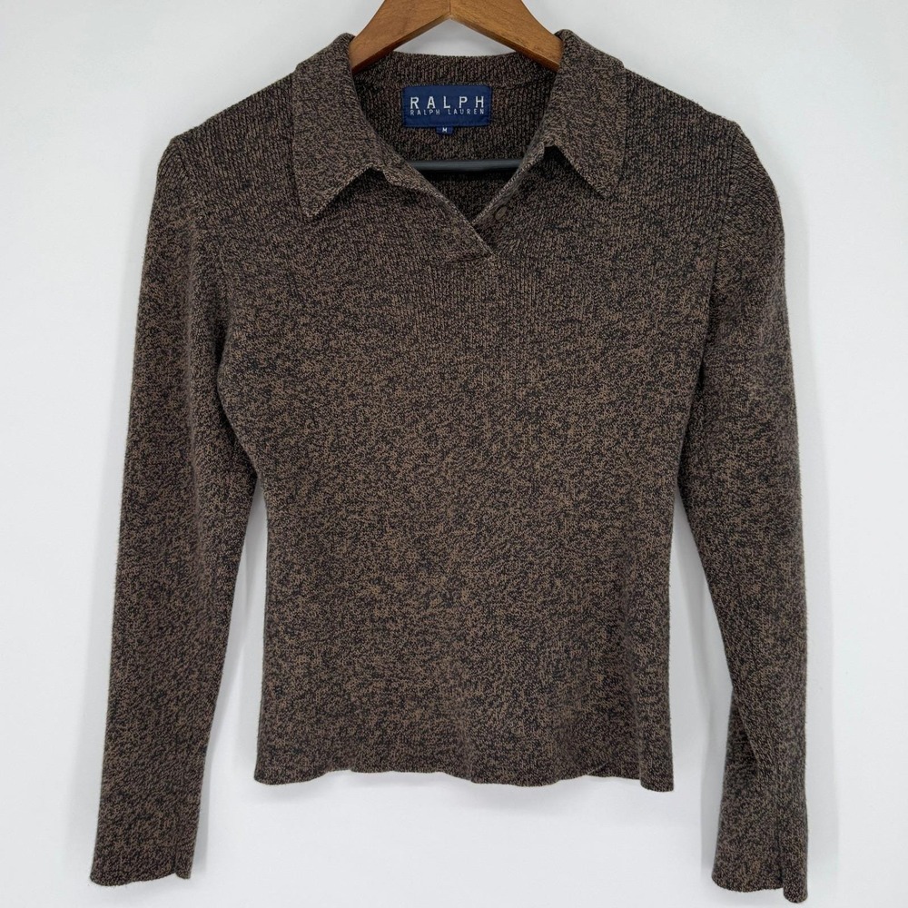 Vintage 90s Ralph Lauren Polo Sweater Sz M Cotton Brown Dark Academia Old Money - Picture 2 of 12